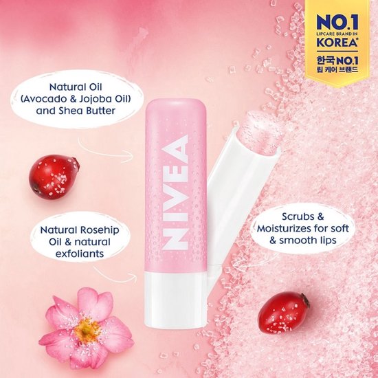 NIVEA Caring Scrub Rosehip Oil & Vitamin E Super Soft Lips Lip Balm