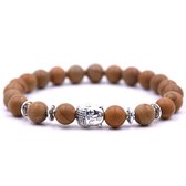 Armband met buddha bedel - Armband natuursteen - Kralen band - Dames / Heren / Unisex / Cadeau - Cadeau voor man & vrouw - Zilveren Buddha - Elastisch - Bruin