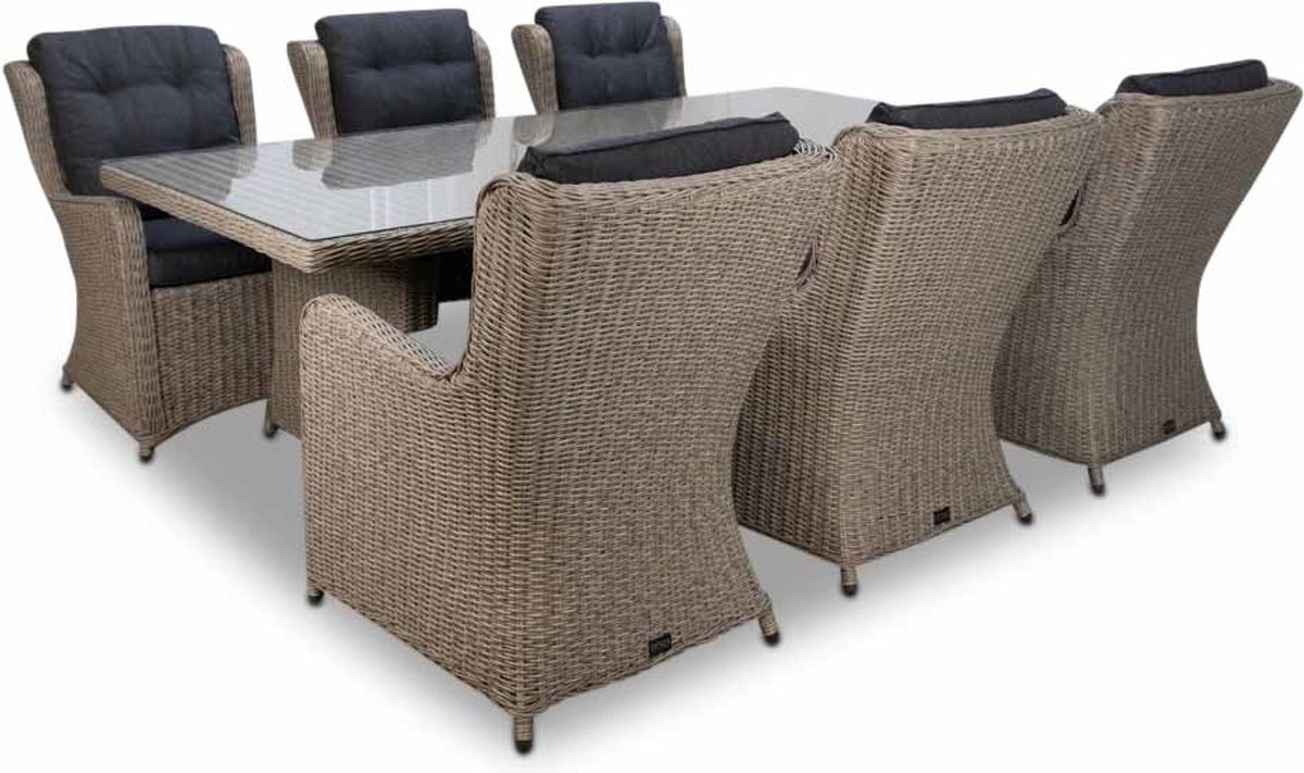 Denza Furniture Pisa dining tuintafel | aluminium + wicker | Natural Grey | 230x110cm | 6 personen