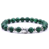 Bracelet avec breloque bouddha - Bracelet pierre naturelle - Bande Perles - Femme / Homme / Unisexe / Cadeau - Cadeau pour homme & femme - Bouddha argenté - Élastique - Vert