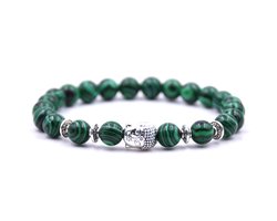 Armband met buddha bedel - Armband natuursteen - Kralen band - Dames / Heren / Unisex / Cadeau - Cadeau voor man & vrouw - Zilveren buddha - Elastisch - Groen