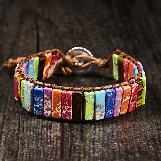 DW4Trading Chakra Armband 4 - Multicolor Natuursteen Regenboog - Imitatie Leer - Smal van DW — afbeelding 4