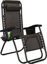 Chaise de jardin Springos | Chaise longue | Repliable | Ajustable | Appuie-tête ergonomique | Marron noir
