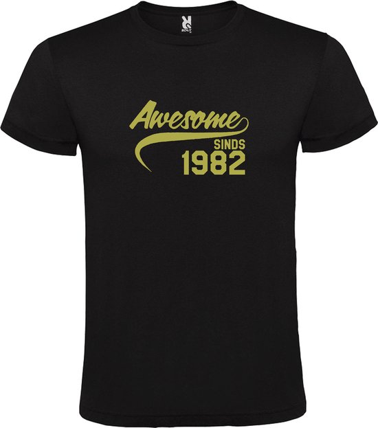 Zwart T-shirt ‘Awesome Sinds 1982’ Goud Maat L