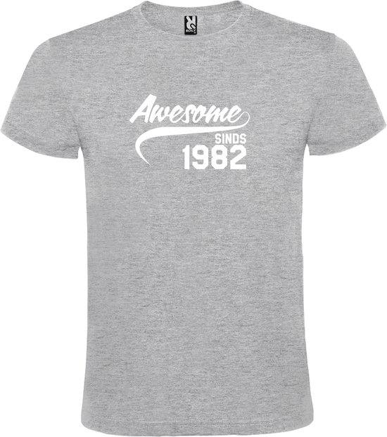 Grijs T-shirt ‘Awesome Sinds 1982’ Wit Maat 4XL