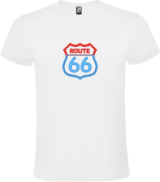 Wit T shirt met print van 'Route 66 in Rood en Blauw ' size XXXL