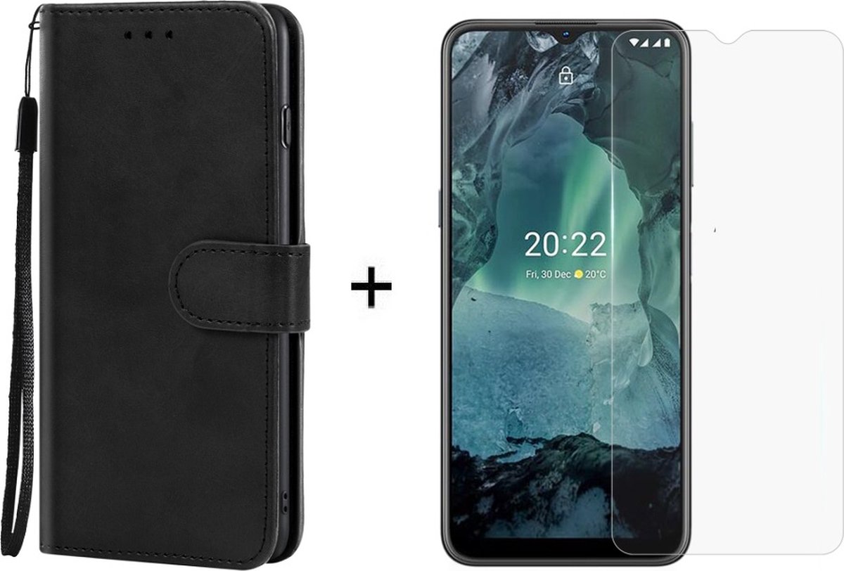 Motorola Moto G22 / E32 / E32s wallet agenda hoesje zwart + glas screenprotector