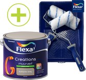 Flexa Creations - Muurverf - Extra Mat - Authentic Grey - Warm Grijs - 2.5 l + Flexa Muurverfset 5-delig