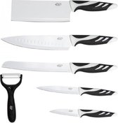 Cecotec Swiss Chef Knife Set Grip met siliconen inzetstukken, keramische antiaanbaklaag, zwart en wit, gepresenteerd in een hoes