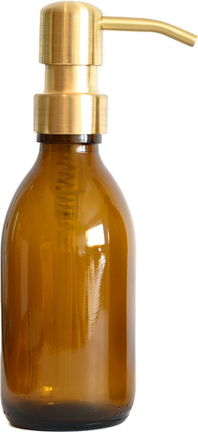 Groeikruid® Mini Zeeppompje | Zeepdispenser Vrijstaand | 200 ml Amber Glas met RVS pompkop | Goud