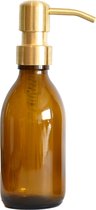 Mini -pompe à savon Growth Herb® | Distributeur de savon Autoportant | Glas ambré 200 ml avec tête de pompe en acier inoxydable | Or