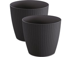 Prosperplast Plantenpot - Set van 2x stuks - antraciet - kunststof - D19 x H17 cm - Stijlvol - buiten/binnen