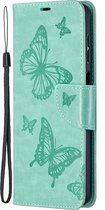 Mobigear Telefoonhoesje geschikt voor Samsung Galaxy A12 Hoesje | Mobigear Butterfly Bookcase Portemonnee | Pasjeshouder voor 2 Pasjes | Telefoonhoesje voor Pinpas / OV Kaart / Rijbewijs - Turquoise
