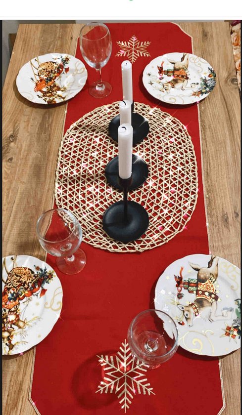 Kerst diner tafelloper - Kerst tafel decoratie - Tafelloper rood -  Kerstdiner... | bol.com