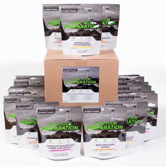 Noodvoedselvoorziening 5 dagen een volledige ontbijt, lunch, hoofdmaaltijd en nagerecht met 8202 calorieën in één doos Kamperen en Backpacken, Noodrantsoen