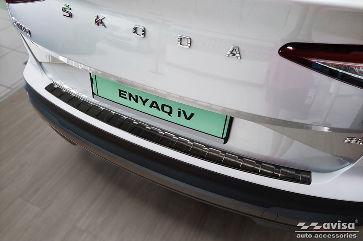 Zwart RVS Achterbumperprotector Skoda Enyaq iV 2020- excl. Coupe 'Ribs'