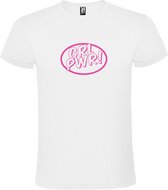 Wit t-shirt met 'Girl Power / GRL PWR' print Roze Maat XL