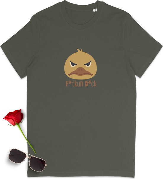 t-Shirt Grappige Eend - F*ckuh Duck Print - Dames t-Shirt - Heren t Shirt - Tshirt voor vrouwen en mannen - Unisex Maten: S M L XL XXL XXXL - Shirt kleuren: Zwart en Khaki.