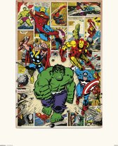 Grupo Erik Marvel Comic Here Come The Heroes Kunstdruk 30x40cm Poster - 30x40cm