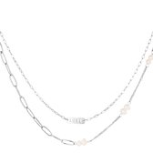 Yehwang  Ketting Love Parels Dubbel Zilver 38-48 cm 216426-111