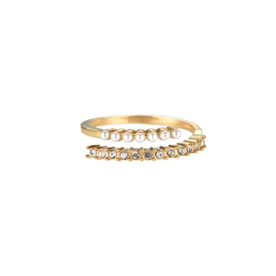 Dottilove Tiny Parels & Diamanten Roestvrij Stalen Ring - Minimalistisch -  Goud - Sieraden - Met Zirkonia stenen