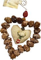 Décoration de Noël coeur avec pommes de pin et œufs 15cm