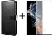 Samsung S22 Ultra Hoesje - Samsung Galaxy S22 Ultra hoesje bookcase zwart wallet case portemonnee hoes cover hoesjes - 1x Samsung S22 Ultra screenprotector
