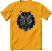 Uil - Dieren Mandala T-Shirt | Aqua | Grappig Verjaardag Zentangle Dierenkop Cadeau Shirt | Dames - Heren - Unisex | Wildlife Tshirt Kleding Kado | - Geel - M