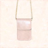 Jobo by Jet - Telefoontasje - Festival bag - Dames cross body bag - Pink - Roze - Perfect voor mobiel en creditcardhouder - Gouden ketting