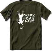 Crazy Cat Lady - Katten T-Shirt Kleding Cadeau | Dames - Heren - Unisex | Kat / Dieren shirt | Grappig Verjaardag kado | Tshirt Met Print | - Leger Groen - M