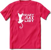 Crazy Cat Lady - Katten T-Shirt Kleding Cadeau | Dames - Heren - Unisex | Kat / Dieren shirt | Grappig Verjaardag kado | Tshirt Met Print | - Roze - M