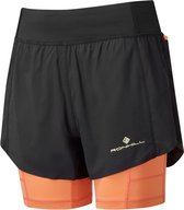 Ronhill Tech Ultra Twin Short Dames - Sportbroeken - zwart/oranje - maat S