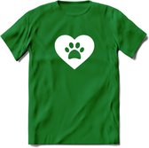 Cat Love Paw - Katten T-Shirt Kleding Cadeau | Dames - Heren - Unisex | Kat / Dieren shirt | Grappig Verjaardag kado | Tshirt Met Print | - Donker Groen - S