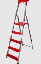 Aluminium Trapladder - Huishoudtrap met 5 rode treden - 150 kg