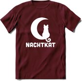 Nachtkat- Katten T-Shirt Kleding Cadeau | Dames - Heren - Unisex | Kat / Dieren shirt | Grappig Verjaardag kado | Tshirt Met Print | - Burgundy - XL