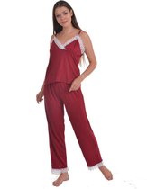 Dames Pyjama set | 4-delige set | Katoen | Nachtjurk | Nachthemd | Bordeaux | Maat M