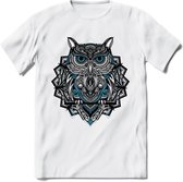 Uil - Dieren Mandala T-Shirt | Blauw | Grappig Verjaardag Zentangle Dierenkop Cadeau Shirt | Dames - Heren - Unisex | Wildlife Tshirt Kleding Kado | - Wit - M