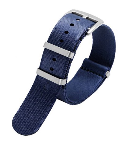 Horlogeband Nylon band - Nato strap -Blauw met Zilveren gesp - 20mm