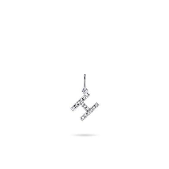 Gisser Jewels - Hanger excl. Collier - Letter H met Zirkonia - 8mm - Gerhodineerd Zilver 925 - P1080/H - Sieraad - Dames - Wit - 925 Zilver