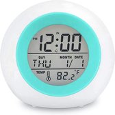 Tayrix Wekker Digitaal - Multifunctioneel - Voor kinderen en Volwassen - 7 LED Verlichting - slaaptrainer - Binnentemperatuur - Kalender - Nachtlampje LED - Aanraak sensor- 7 Gelui