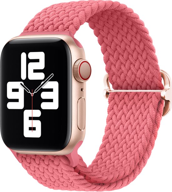 YONO Gevlochten Nylon Stretch Bandje geschikt voor Apple Watch - 42 / 44 / 45 / 49 mm - Roze