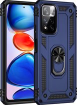 Xiaomi Redmi Note 11 Pro 5G Hoesje - Mobigear - Armor Ring Serie - Hard Kunststof Backcover - Blauw - Hoesje Geschikt Voor Xiaomi Redmi Note 11 Pro 5G