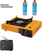 Nurgaz - Camping kooktoestel - Portable GAS Stove - Gasbrander - kookstel - Draagbaar Gasfornuis- INCLUSIEF KOFFER en 2 gasflessen!