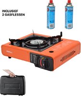 Nurgaz - Camping kooktoestel - Portable GAS Stove - Gasbrander - kookstel - Draagbaar Gasfornuis- INCLUSIEF KOFFER en 2 gasflessen!