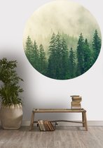 Behangcirkel met dennenbomen en mist | ⌀ 100 cm | Wandecoratie | Wandcirkel