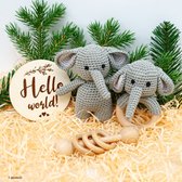 Speelgoed voor de baby's - rammelaar - olifant - grijpring - donkergrijs