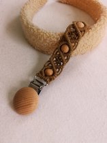 Speenkoord macramé kralen - zand - houten clip