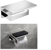 Renor Badkamer Accessoires - Roestvrij Staal -  Badkamer Artikel - Toiletpapierhouder - Toiletrolhouder met Plankje - Zilver