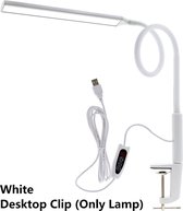 bureaulamp - lange arm - 10W - oogbescherming - leeslamp - 3 kleuren dimbaar - studielamp - ALLEEN witte lamp