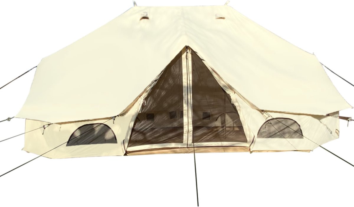 Skandika Freya 12 Tipi Tent – Tipi – Tipi tent – Campingtent – Voor 12 personen – Ingenaaide tentvloer - Muggengaas – 300 cm stahoogte – 600 x 400 x 300 cm (LxBxH) – 4000 mm waterkolom – Indische tent, Partytent, Festivaltent – Kamperen - beige